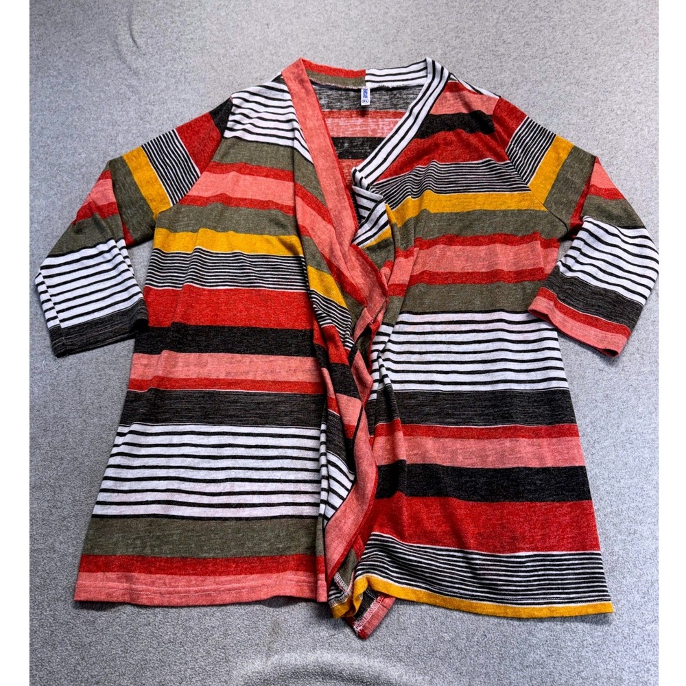 Dearcase‎ Striped Cardigan Womens XL Multi Color Open Front Waterfall Knit Flowy